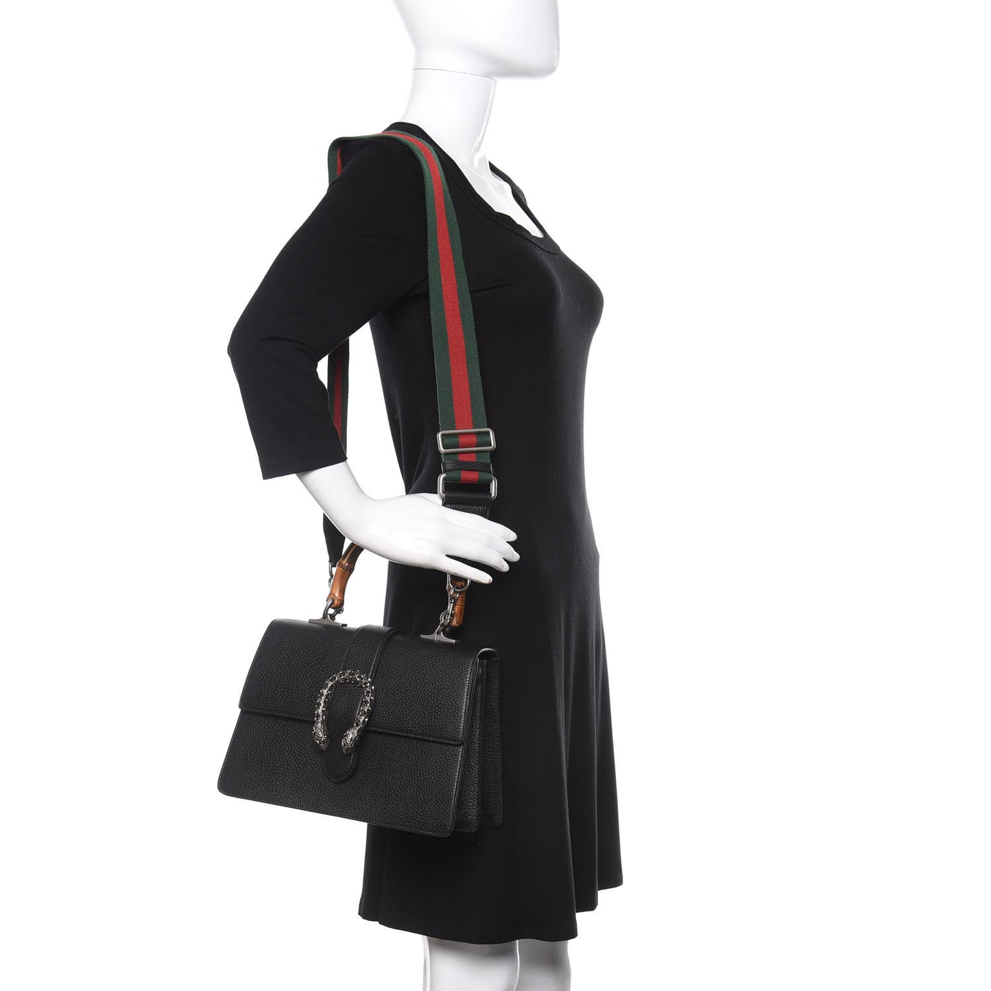 Dollar Calfskin Crystal Web Medium Dionysus Bamboo Top Handle Bag Black Black Diamond