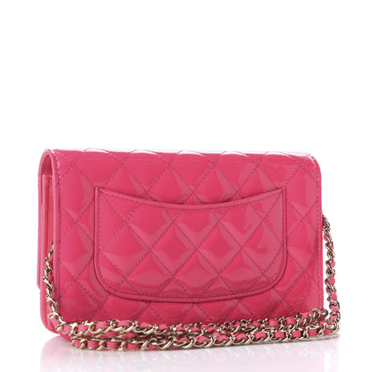 Chanel Patent Calfskin Quilted Wallet On Chain WOC Pink 3 of 12