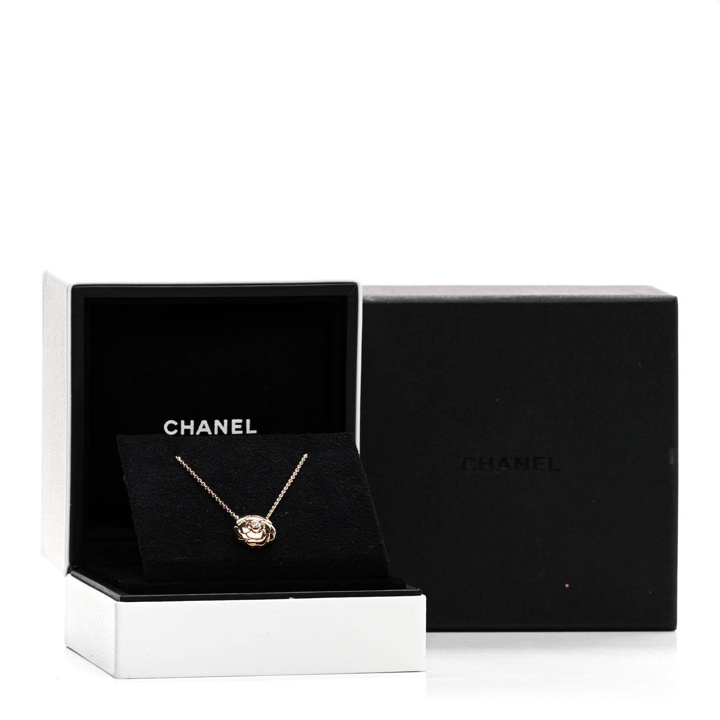 18K Rose Gold Diamond Extrait de Camelia Pendant Necklace