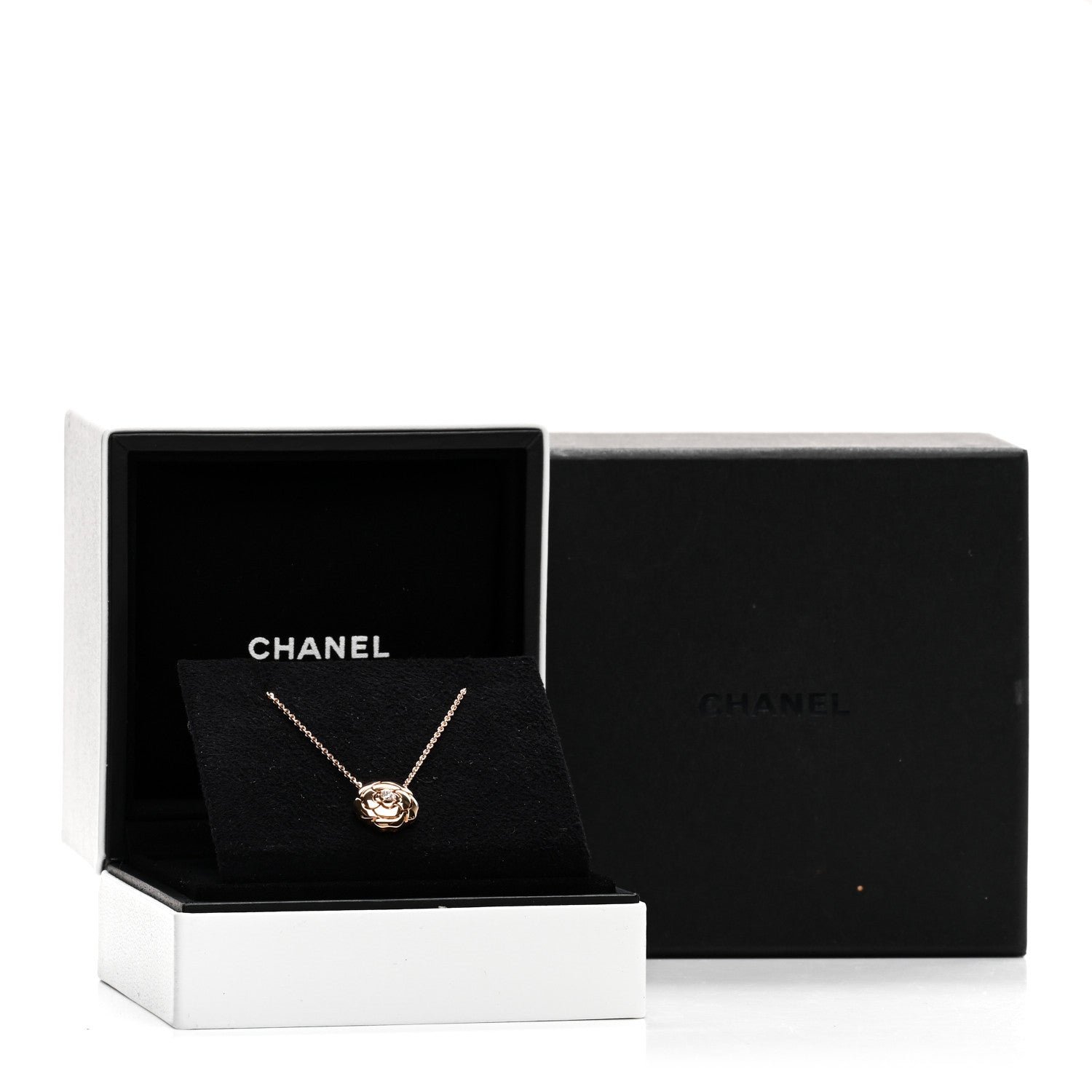 Chanel 18K Rose Gold Diamond Extrait de Camelia Pendant Necklace 5 of 5