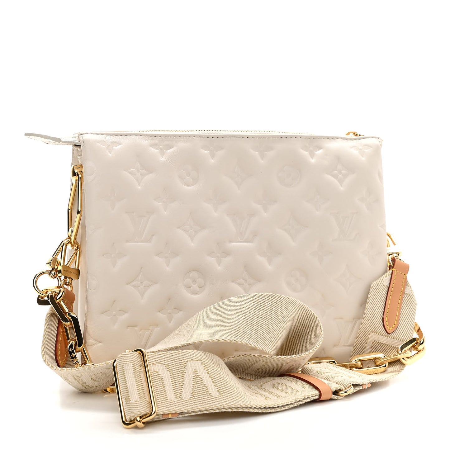 Lambskin Embossed Monogram Coussin PM Cream