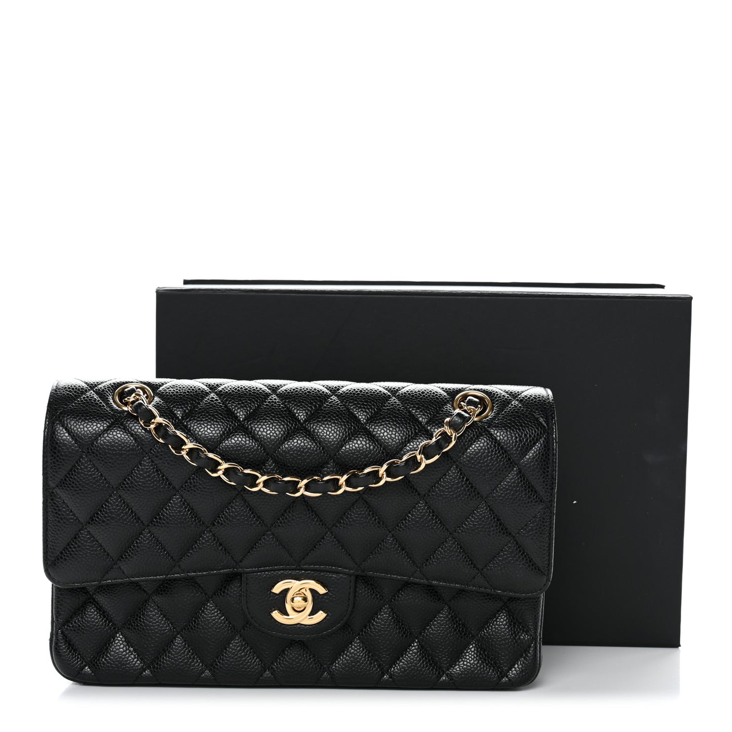 Caviar Quilted Medium Double Flap Black