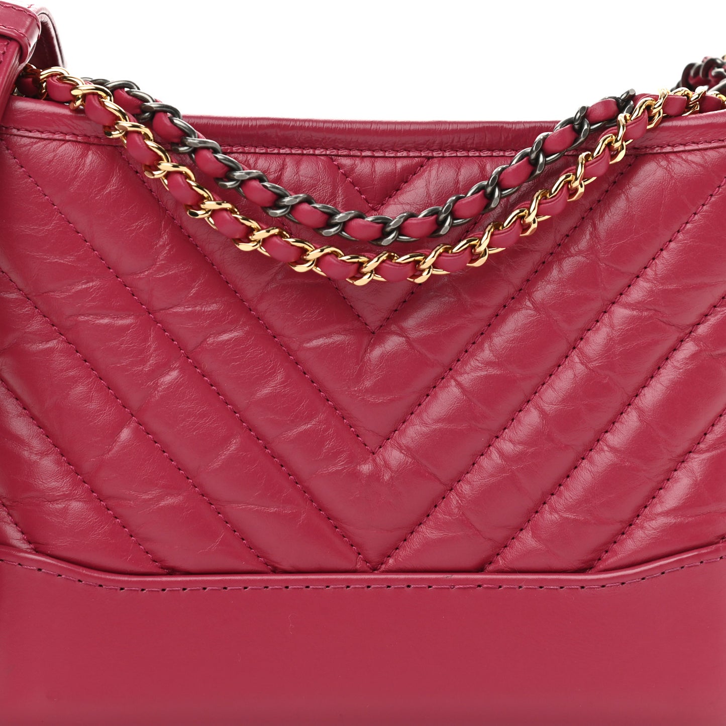 Aged Calfskin Chevron Quilted Small Gabrielle Hobo Dark Pink