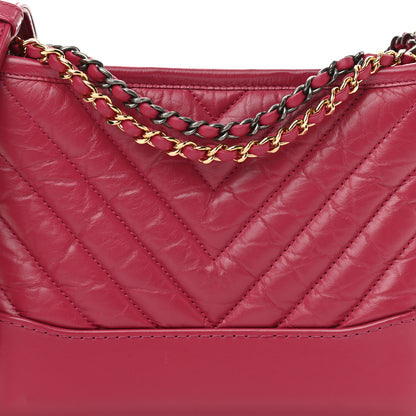 Chanel Aged Calfskin Chevron Quilted Small Gabrielle Hobo Dark Pink 8 of 8