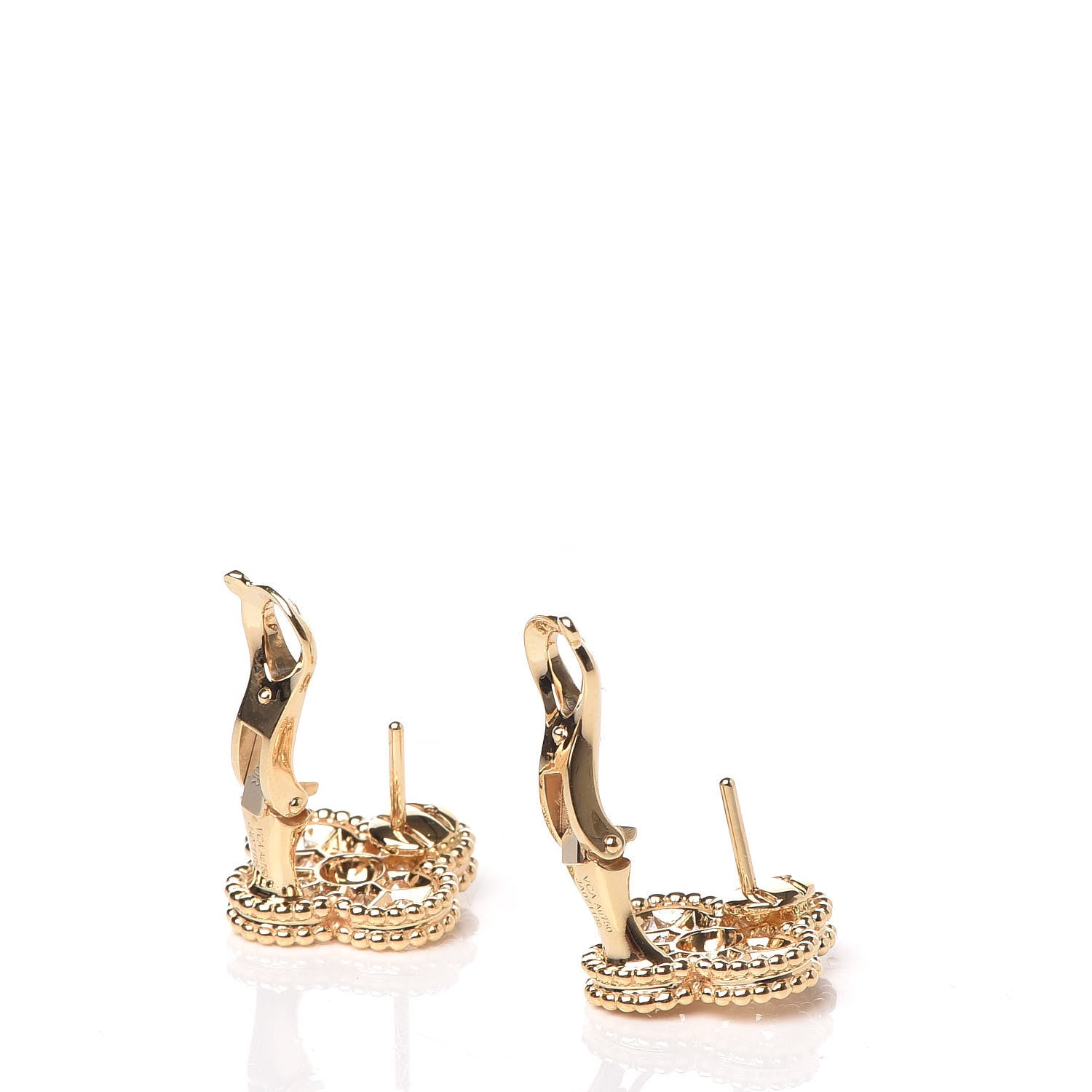 Van Cleef & Arpels 18K Yellow Gold Diamond Vintage Alhambra Earrings 3 of 5