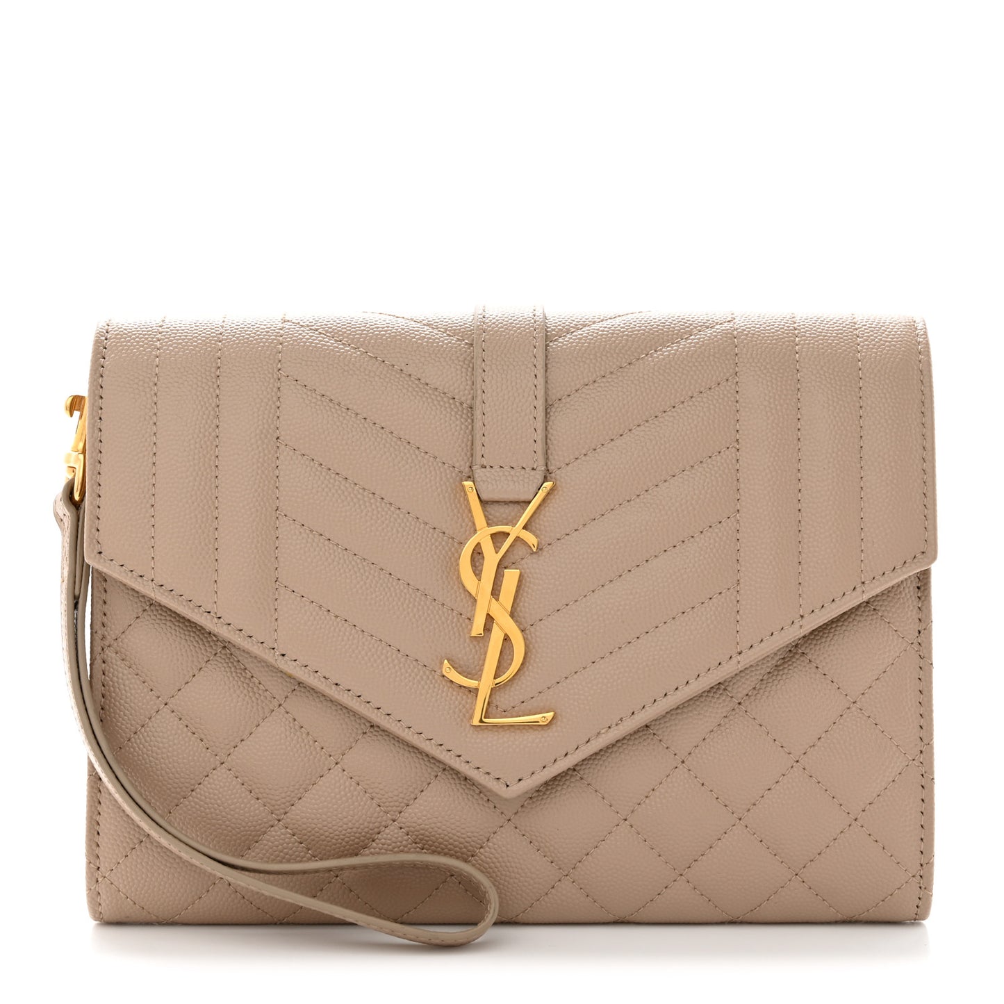 Grain De Poudre Textured Mixed Matelasse Triquilt Monogram Clutch Dark Beige