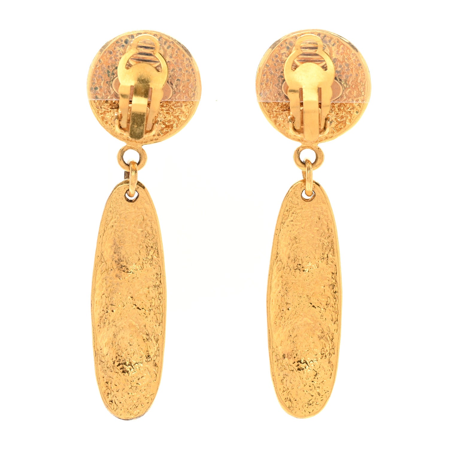 Chanel Metal CC Quilted Drop Clip On Earrings Gold 3 of 4