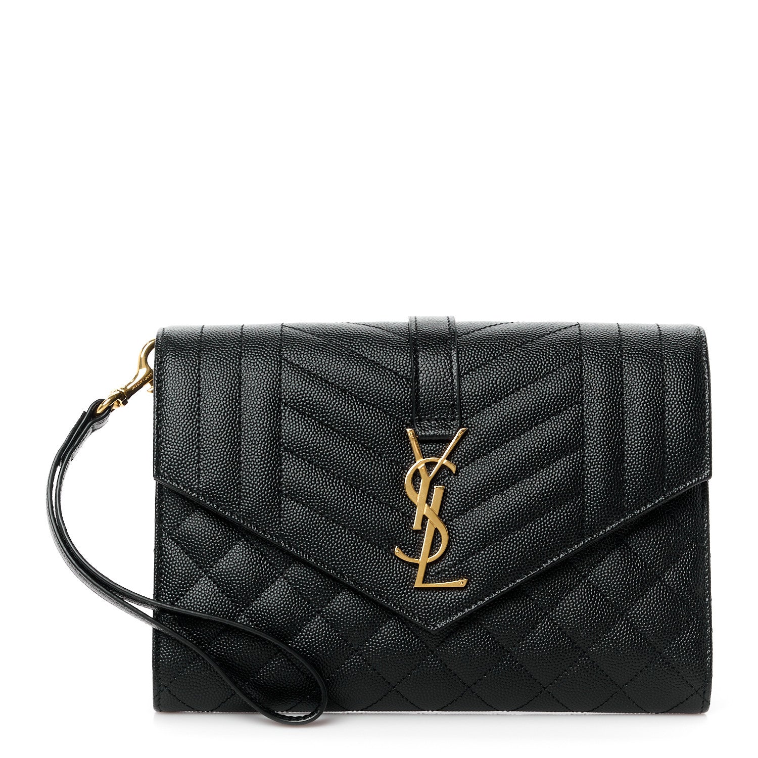Saint Laurent Grain De Poudre Textured Mixed Matelasse Triquilt Monogram Clutch Black 1 of 11