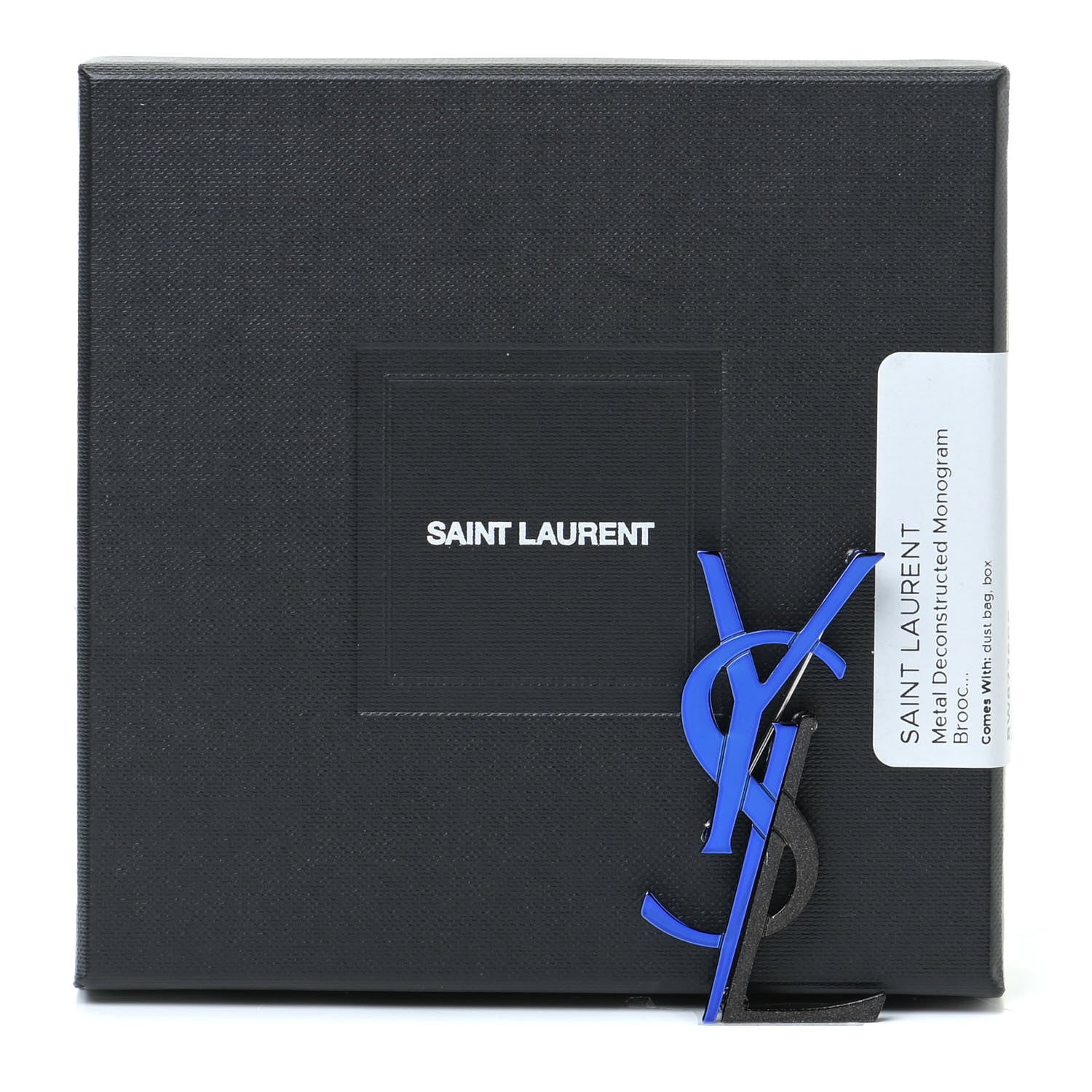 Saint Laurent Metal Deconstructed Monogram Brooch Blue Black 6 of 6