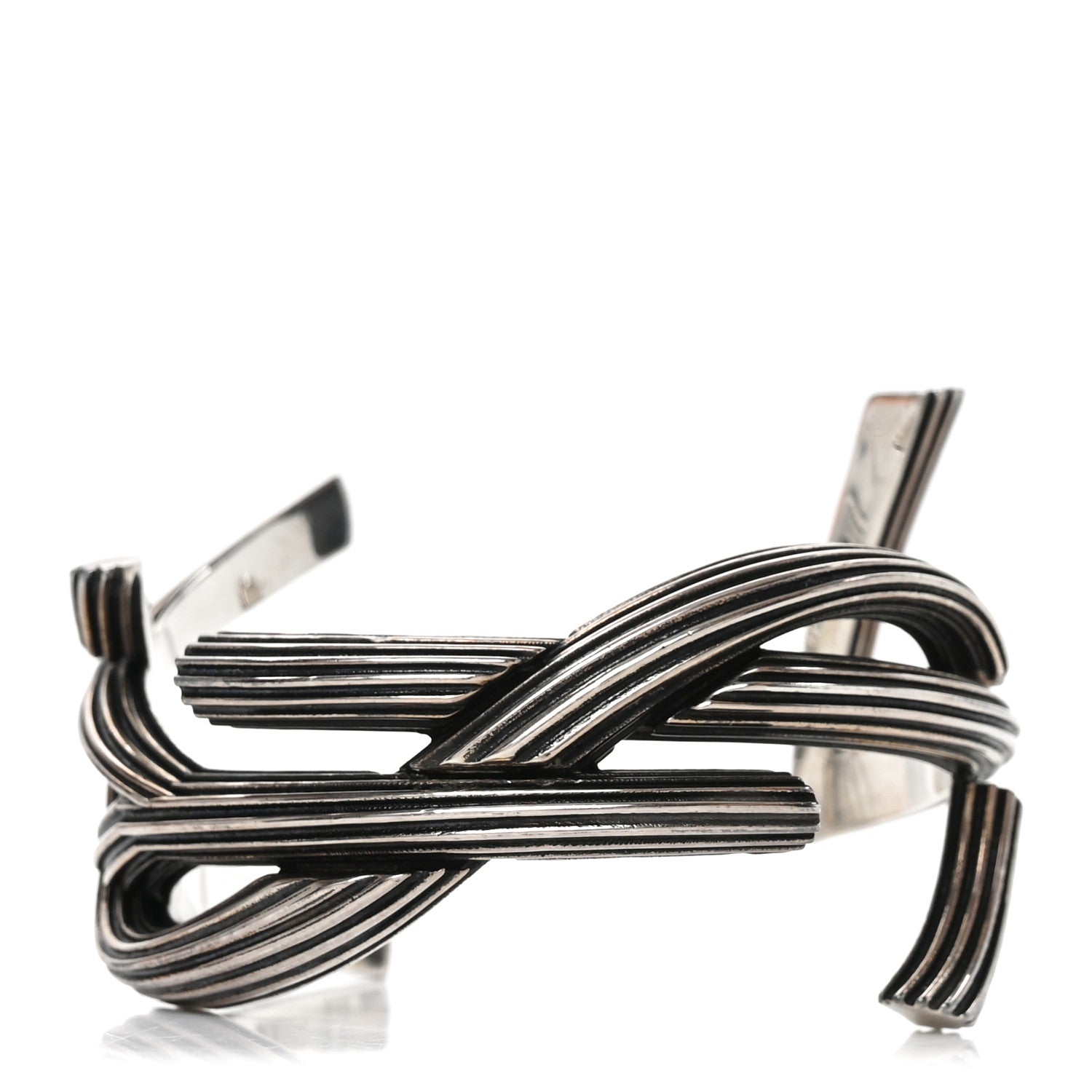 Saint Laurent Brass Monogram Textured Medium Cuff Bracelet Argent Oxyde 1 of 4