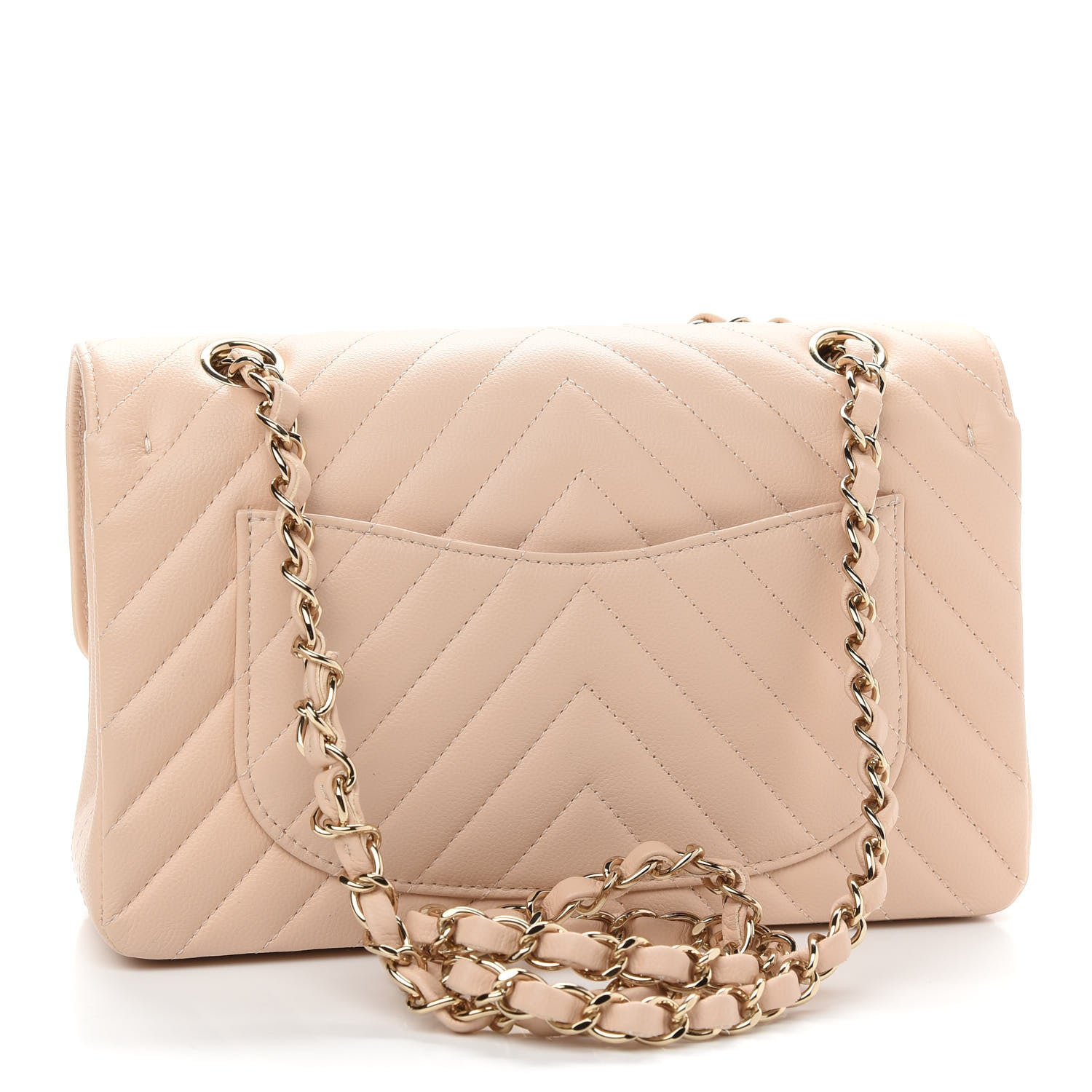 Chanel Caviar Chevron Quilted Small Double Flap Beige 3 of 9