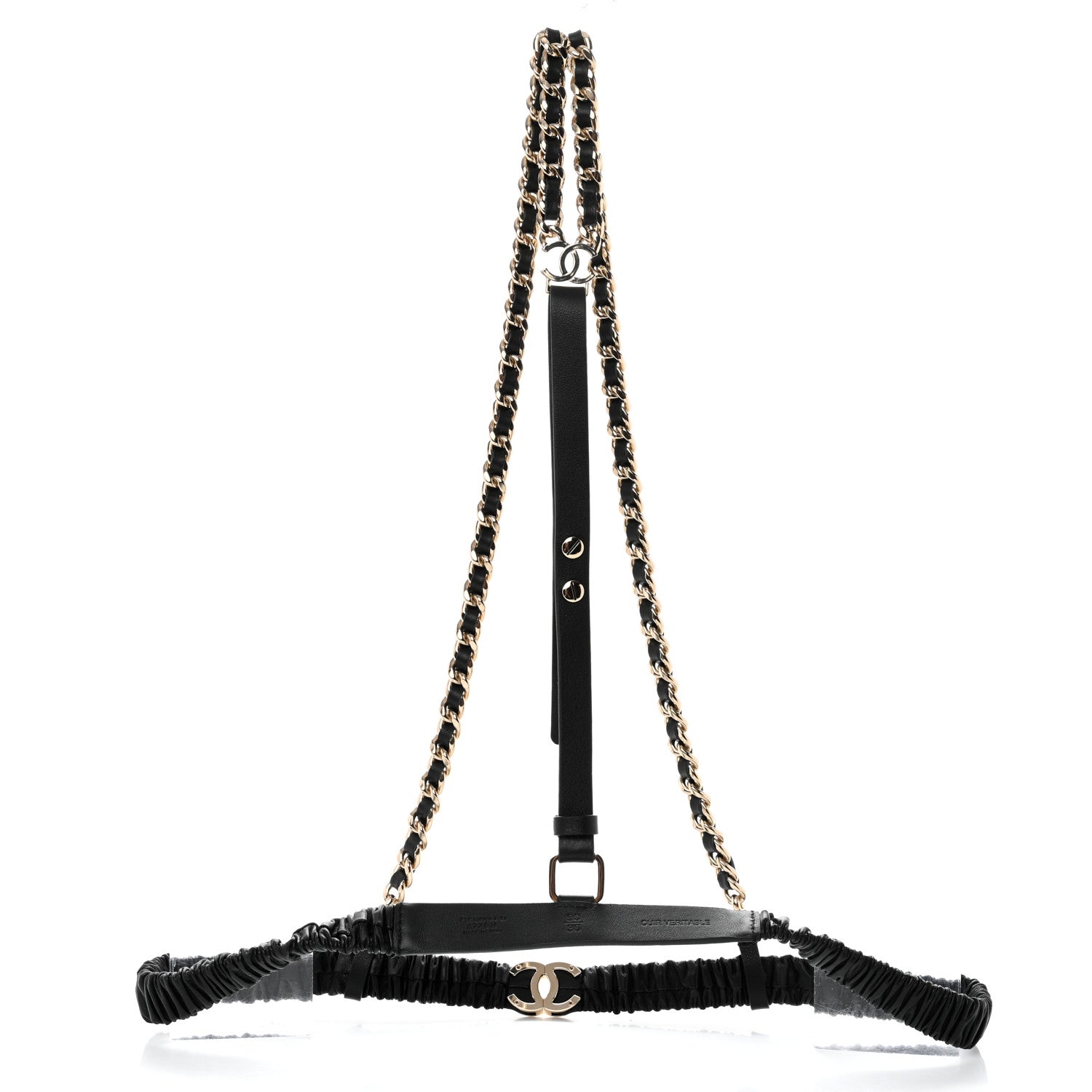Chanel Lambskin Calfskin CC Chain Belt Suspenders 90 36 Black 2 of 9