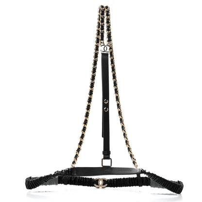 Chanel Lambskin Calfskin CC Chain Belt Suspenders 90 36 Black 2 of 9