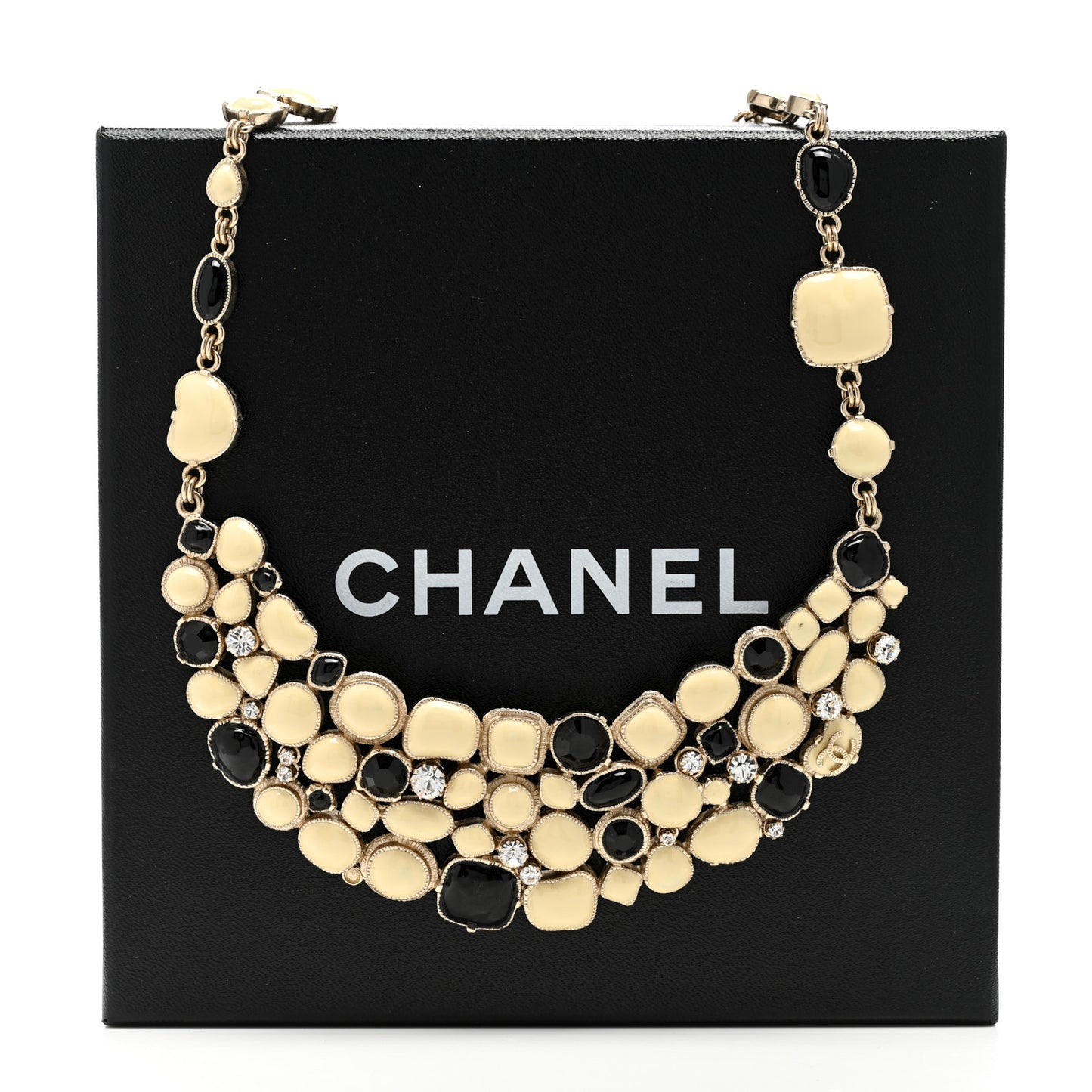 Crystal Resin Bib Necklace Black Ivory