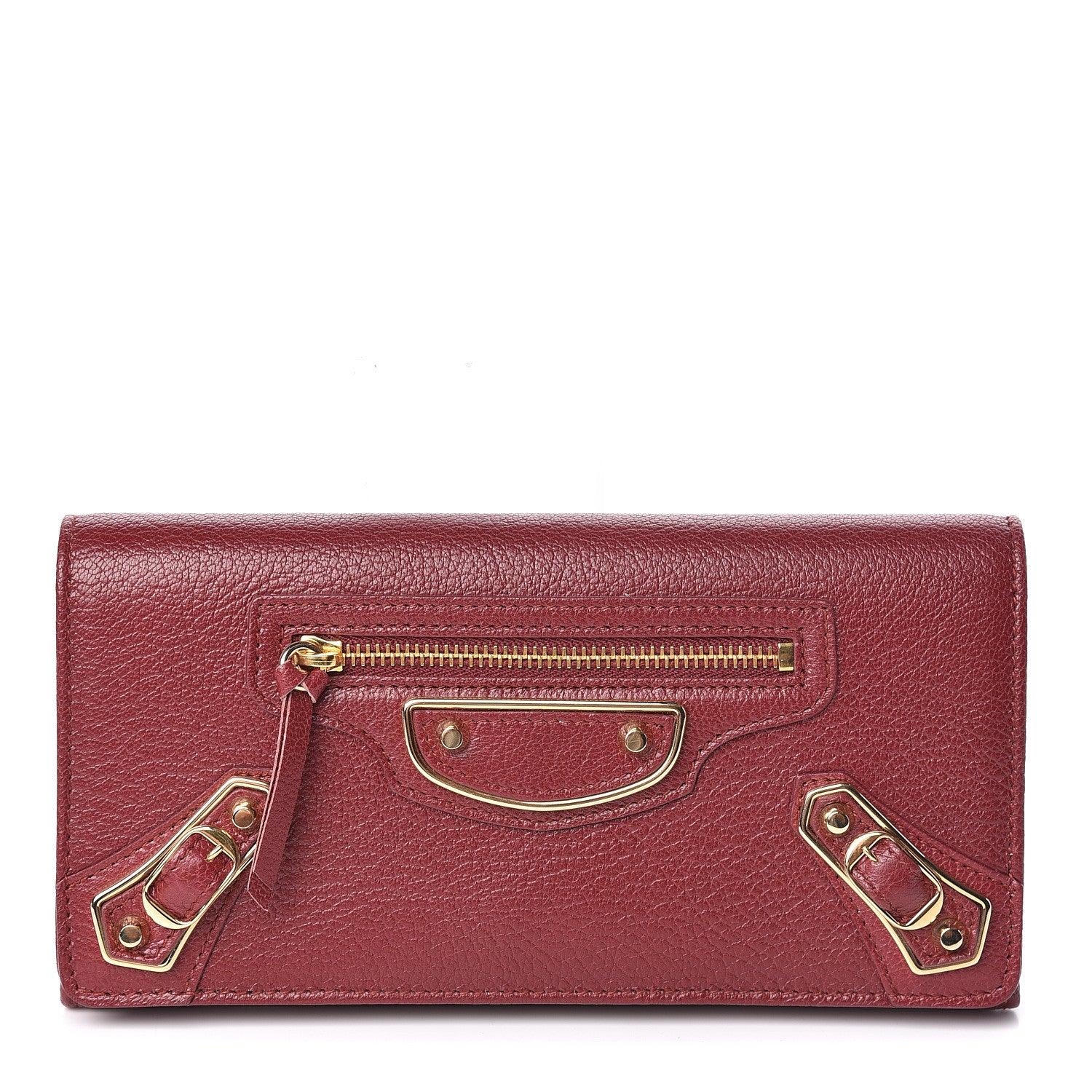 Balenciaga Chevre Gold Metallic Edge Hardware Money Wallet Bordeaux 1 of 6