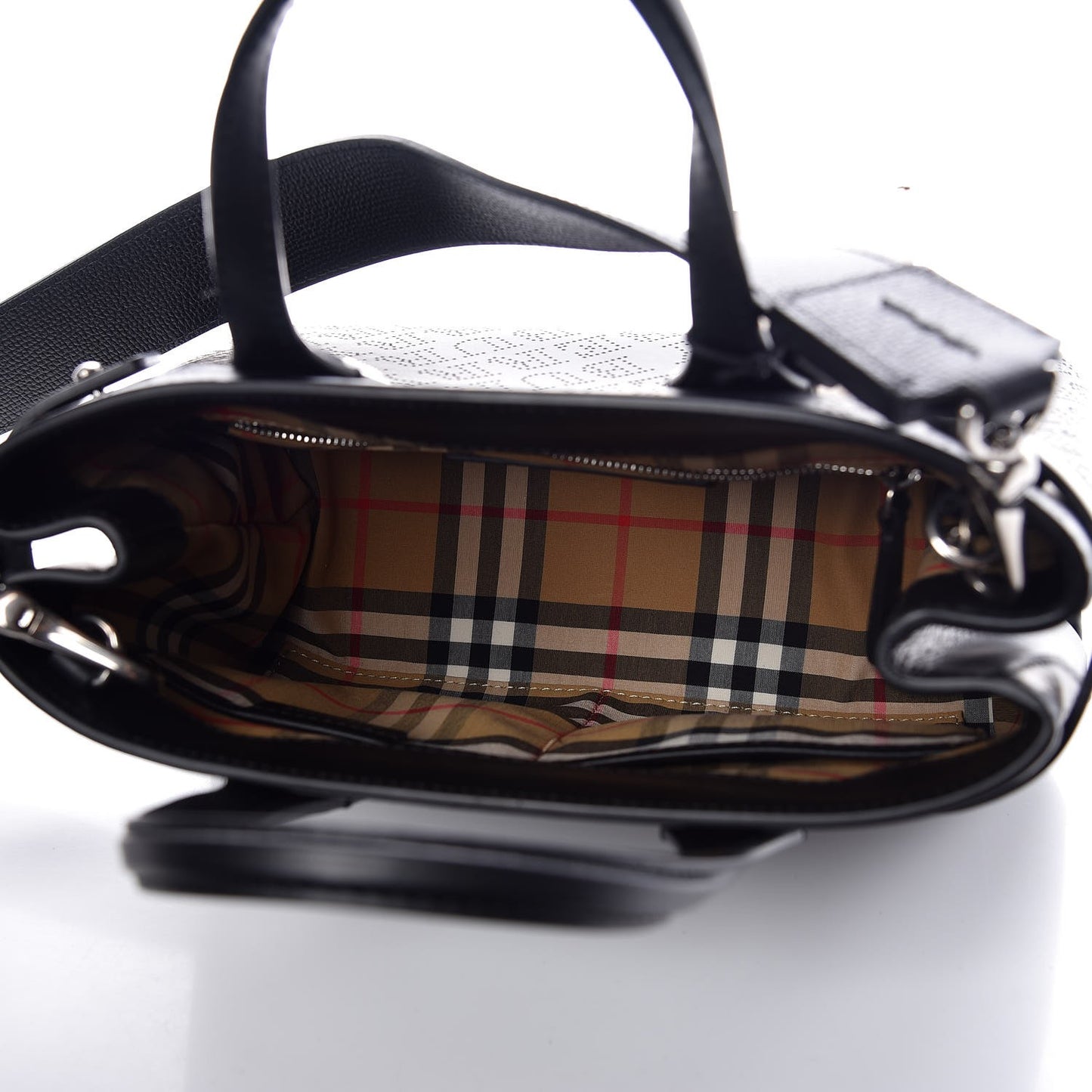 Calfskin Perforated Small Banner Tote Black