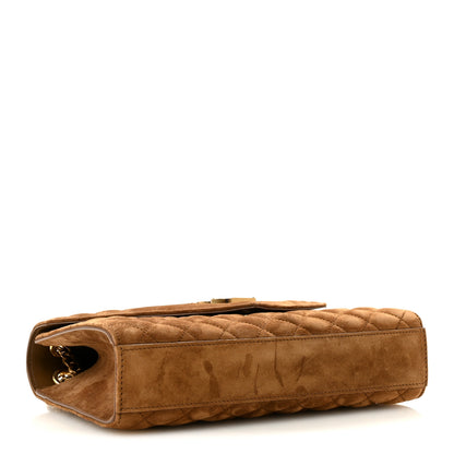 Saint Laurent Suede Mixed Matelasse Triquilt Medium Monogram Envelope Satchel Bark Brown 4 of 11