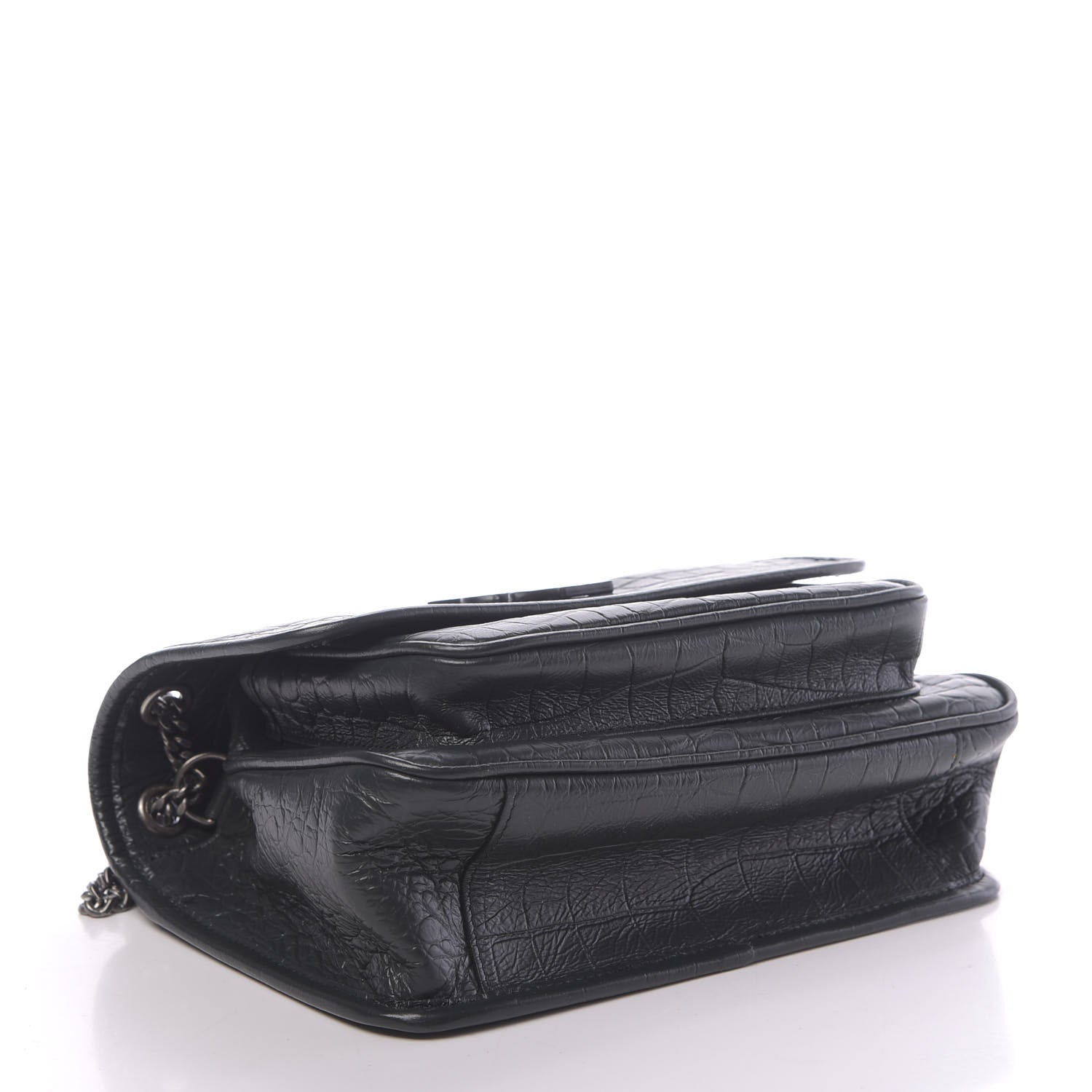 Saint Laurent Calfskin Crocodile Embossed Matelasse Monogram Baby Niki Chain Satchel Black 4 of 9