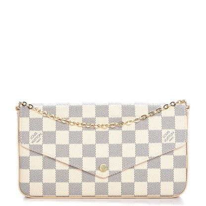 Louis Vuitton Damier Azur Pochette Felicie Chain Wallet Rose Ballerine 1 of 8