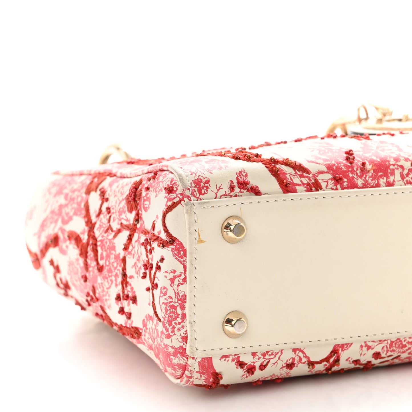Lambskin Embroidered Floral Toile de Jouy Mini Lady Dior White Red