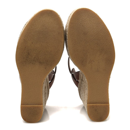 Saint Laurent Calfskin 85 Platform Espadrille Wedge Sandals 37.5 Brown 7 of 10