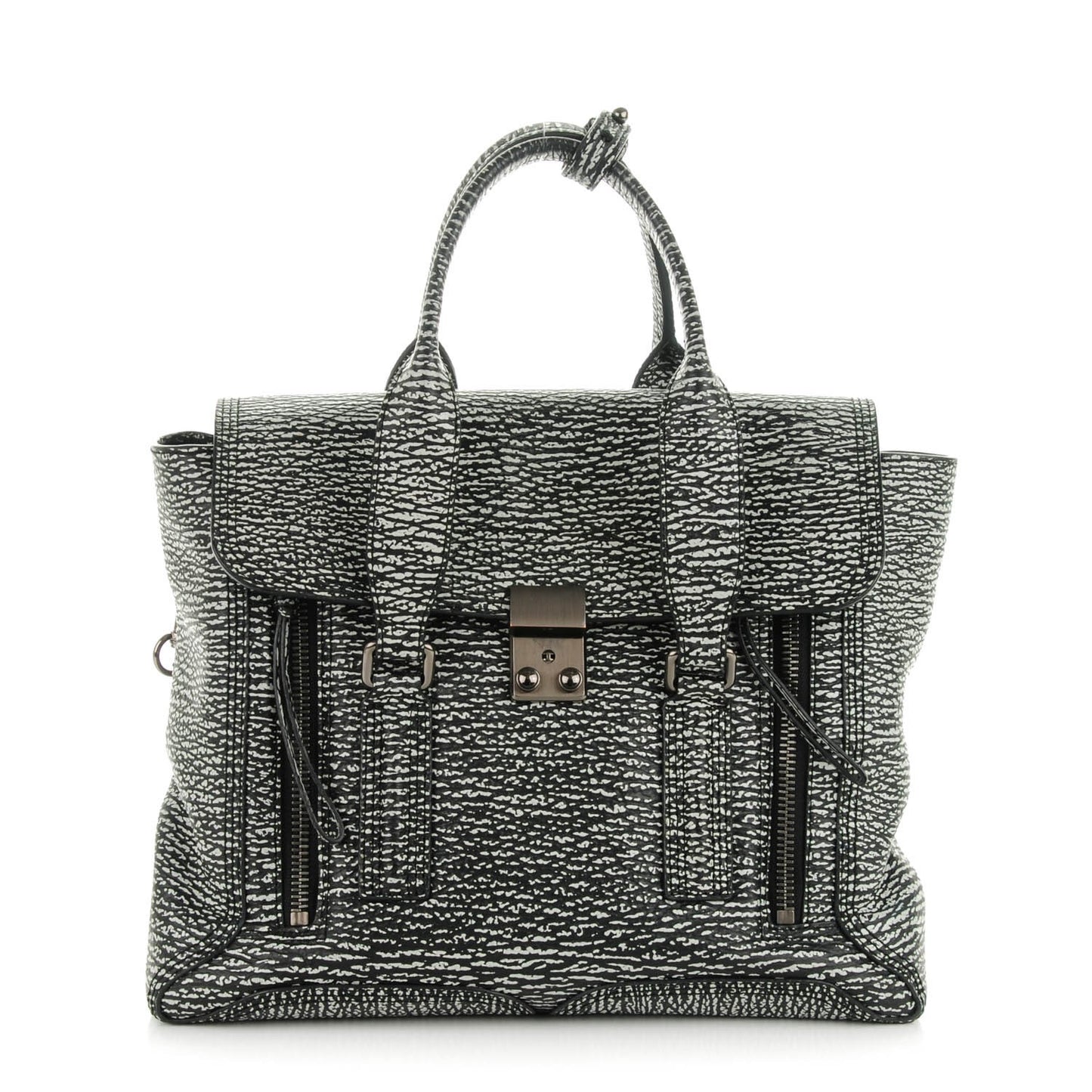 3.1 Textured Calfskin Medium Pashli Satchel Black Cream
