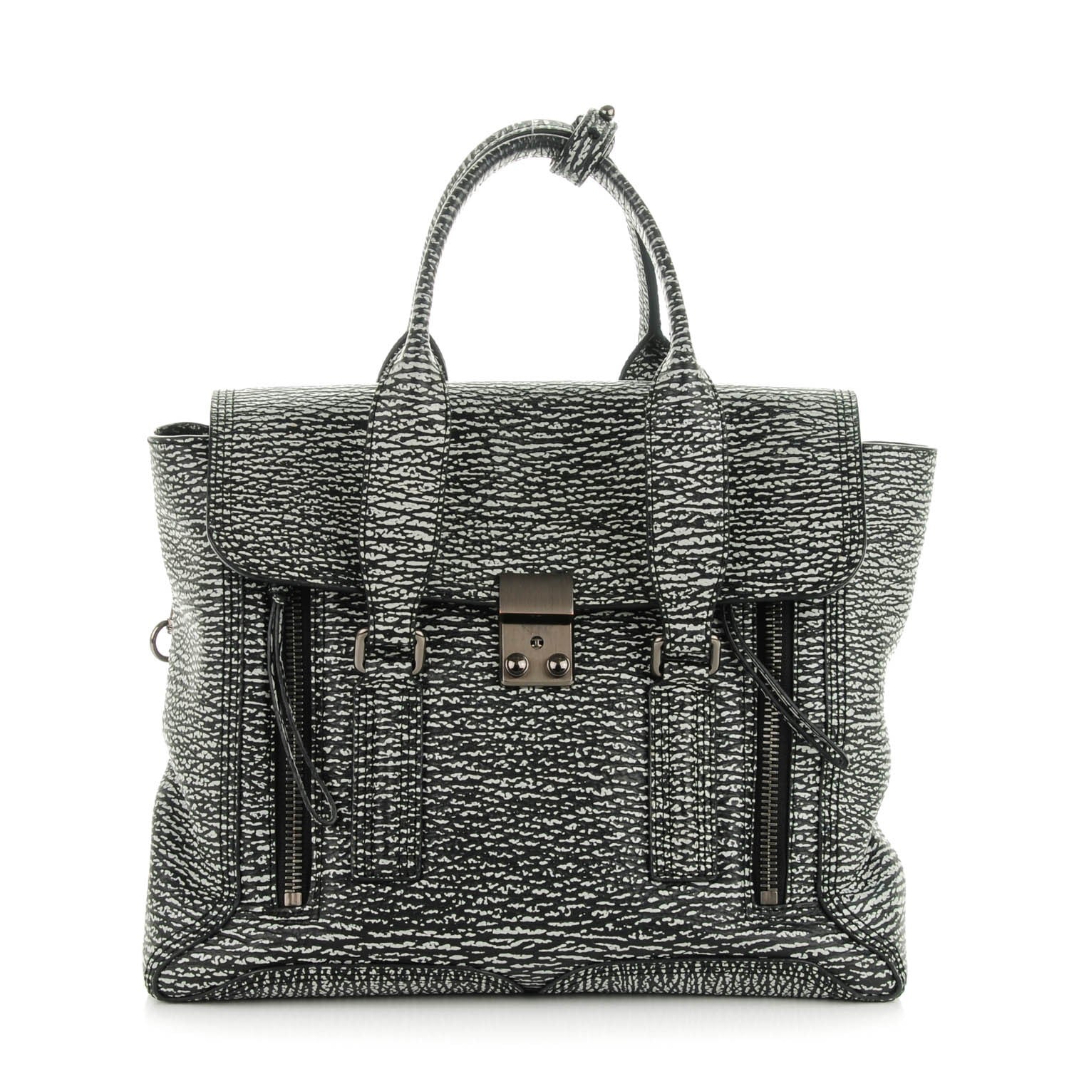 3.1 Phillip Lim 3.1 Textured Calfskin Medium Pashli Satchel Black Cream 1 of 9