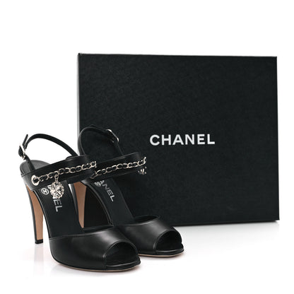 Chanel Lambskin CC Chain Sandals 36.5 Black 10 of 10
