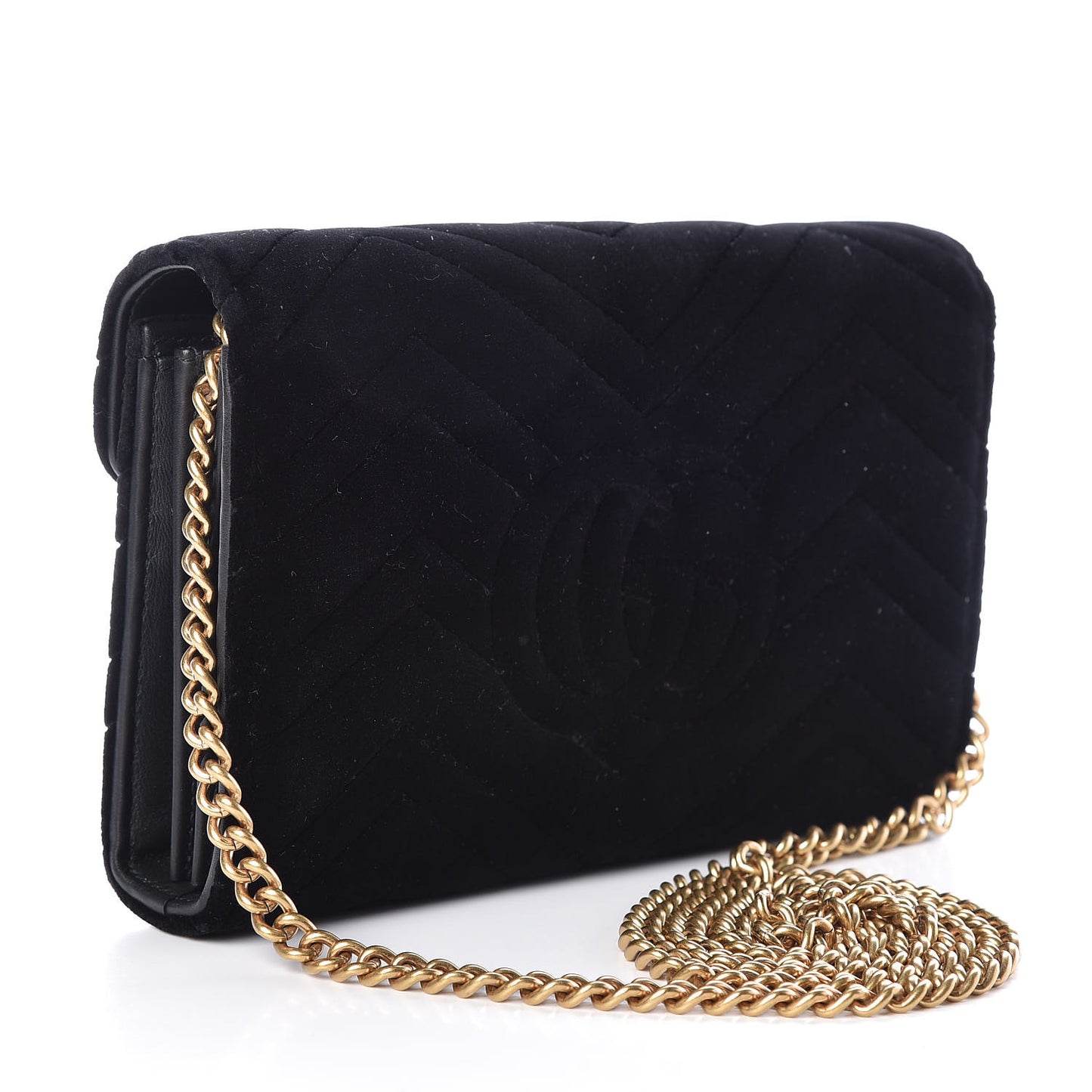 Velvet Matelasse GG Marmont Chain Wallet Black