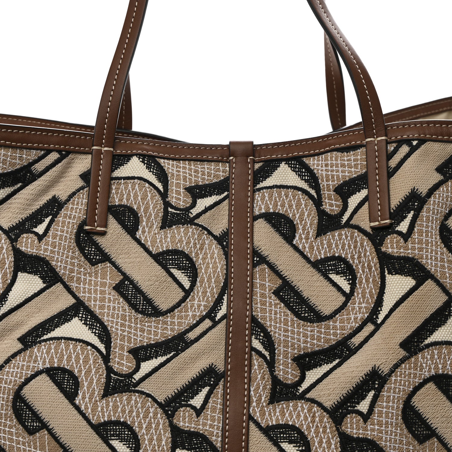 Burberry E Canvas Calfskin Monogram TB XL Beach Tote Dark Beige 9 of 11