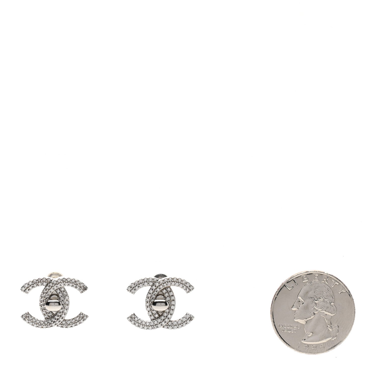 Chanel Crystal CC Turnlock Earrings Silver 2 of 4