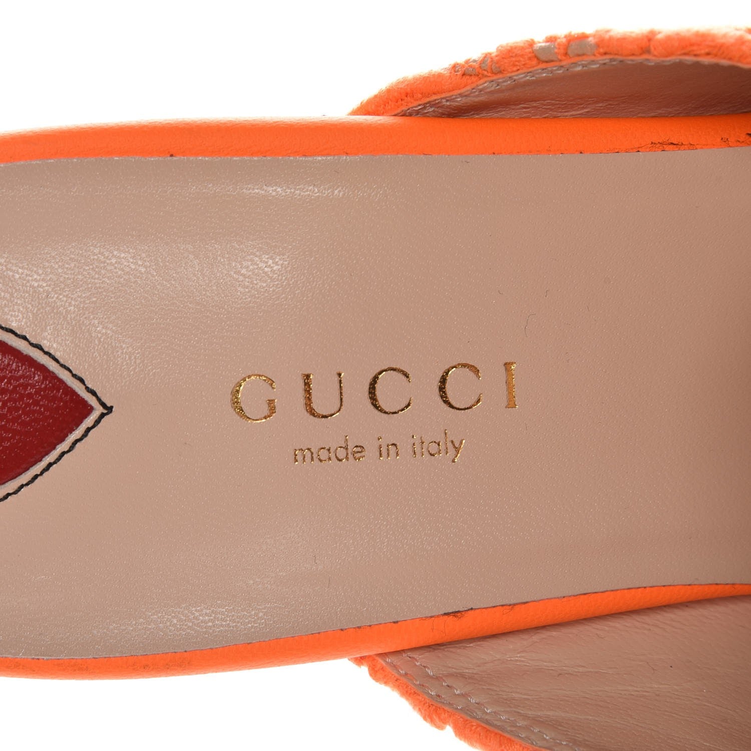 Gucci Lace Malaga Kid Womens Princetown Slippers 38 Orange Fluo Skin Rose 7 of 9