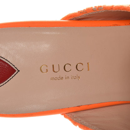 Gucci Lace Malaga Kid Womens Princetown Slippers 38 Orange Fluo Skin Rose 7 of 9