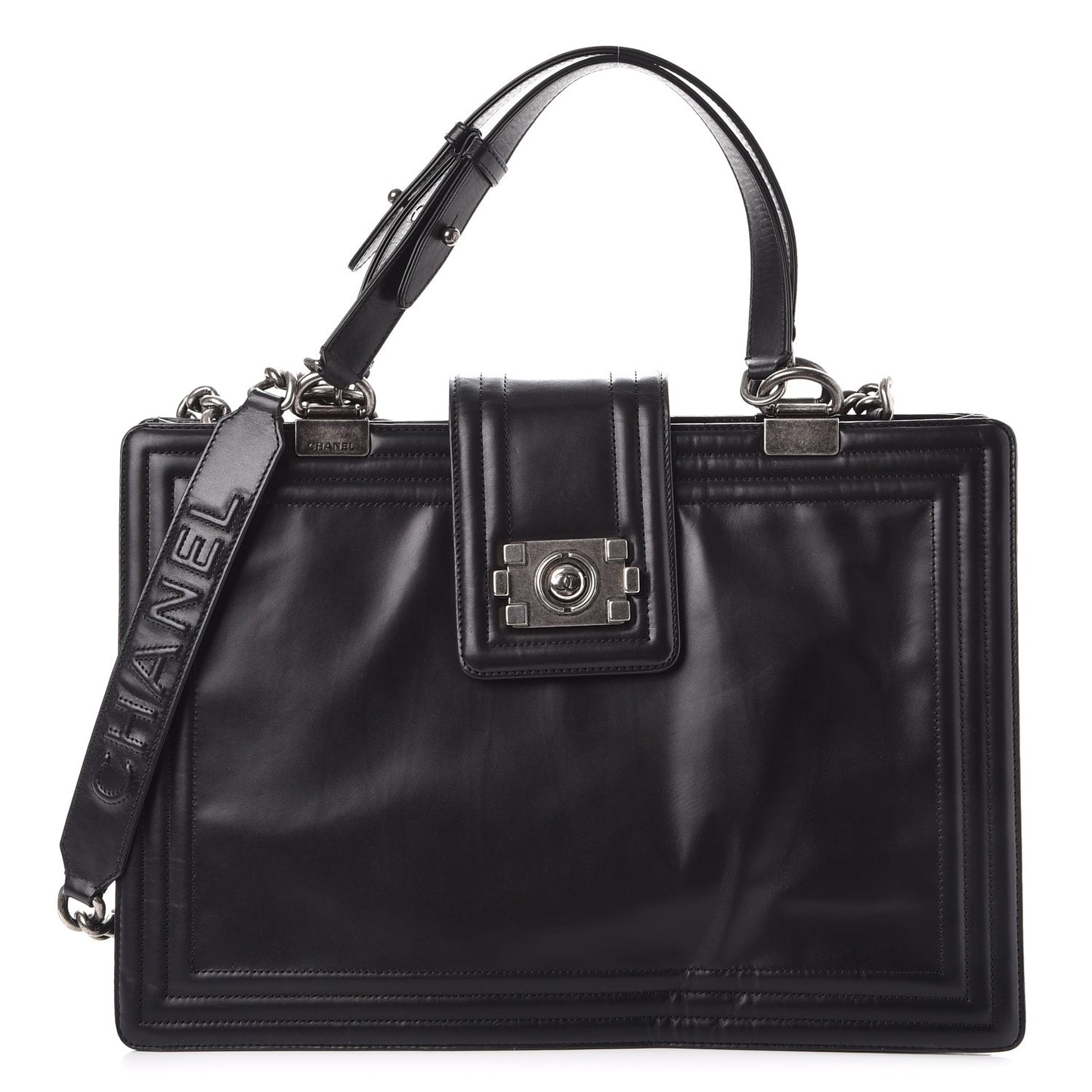 Glazed Calfskin Boy Tote Black