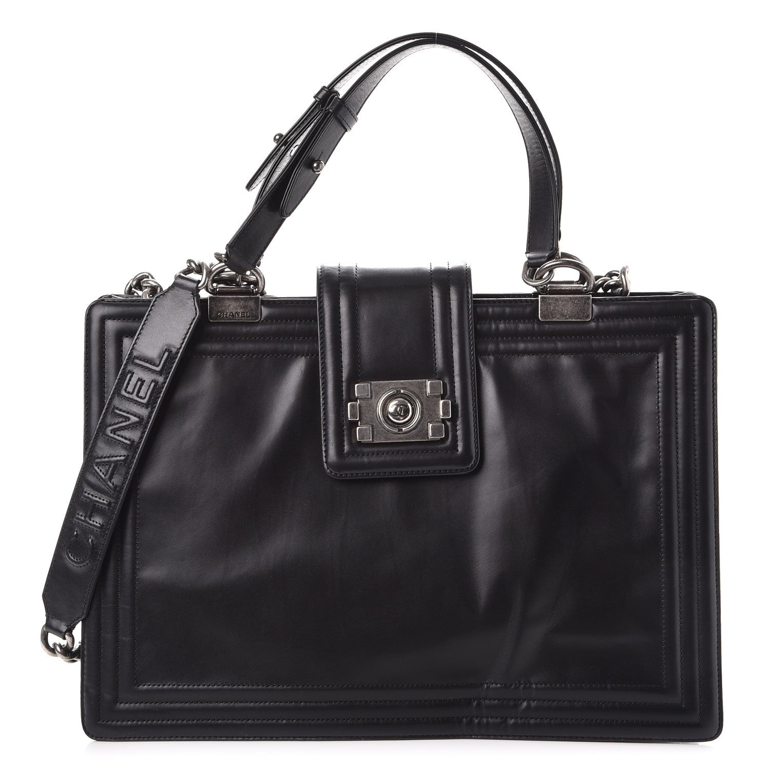Chanel Glazed Calfskin Boy Tote Black 1 of 11