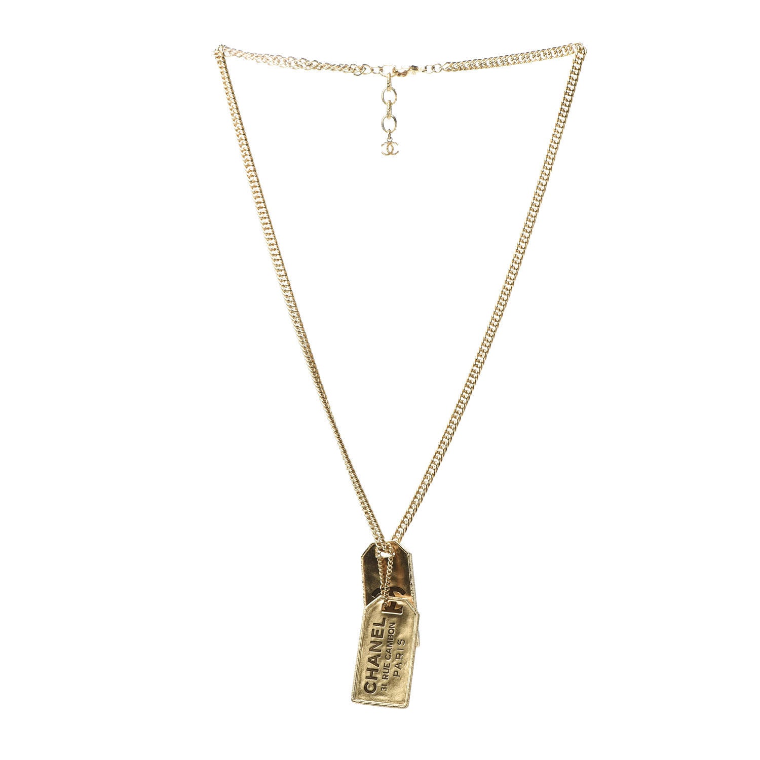 Chanel ID Dog Tag Charm Necklace Gold 3 of 6