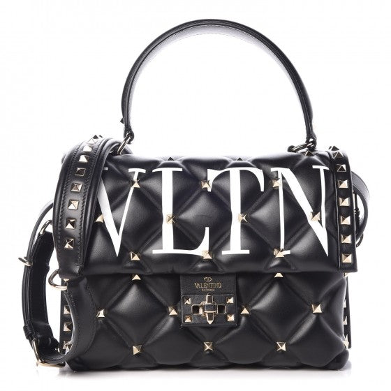 Lambskin VLTN Print Candystud Top Handle Bag Black
