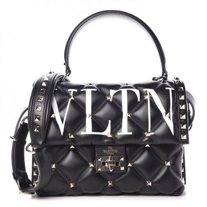 Valentino Garavani Lambskin VLTN Print Candystud Top Handle Bag Black 1 of 7