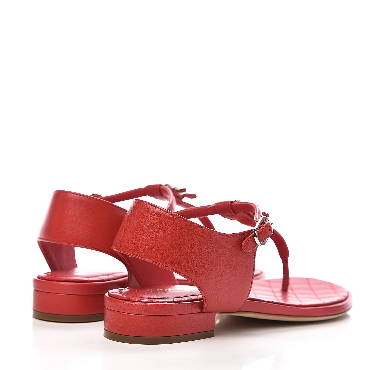 Chanel Lambskin Chain CC Logo Thong Sandals 35.5 Red 4 of 12
