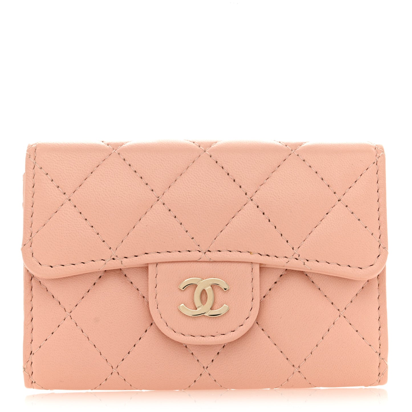 Lambskin Quilted Flap Card Holder Wallet Pink
