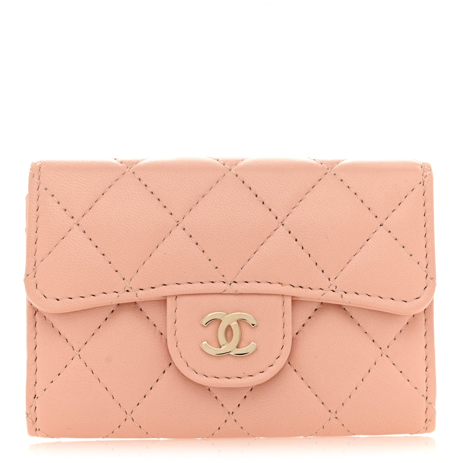 Chanel Lambskin Quilted Flap Card Holder Wallet Pink 1 of 8