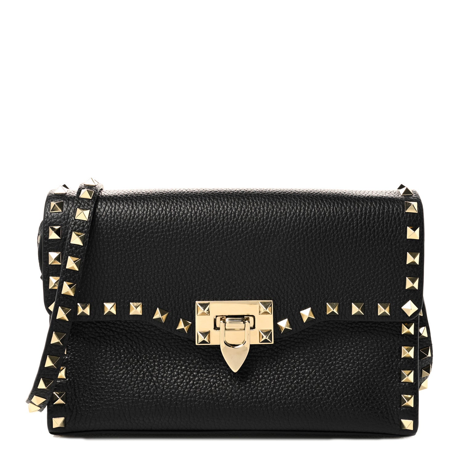 Valentino Garavani Pebbled Calfskin Medium Rockstud Flip Lock Crossbody Bag Black 1 of 9