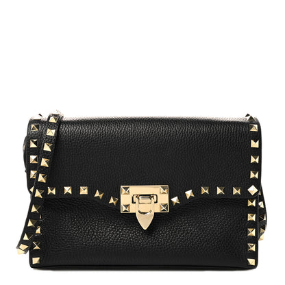 Valentino Garavani Pebbled Calfskin Medium Rockstud Flip Lock Crossbody Bag Black 1 of 9