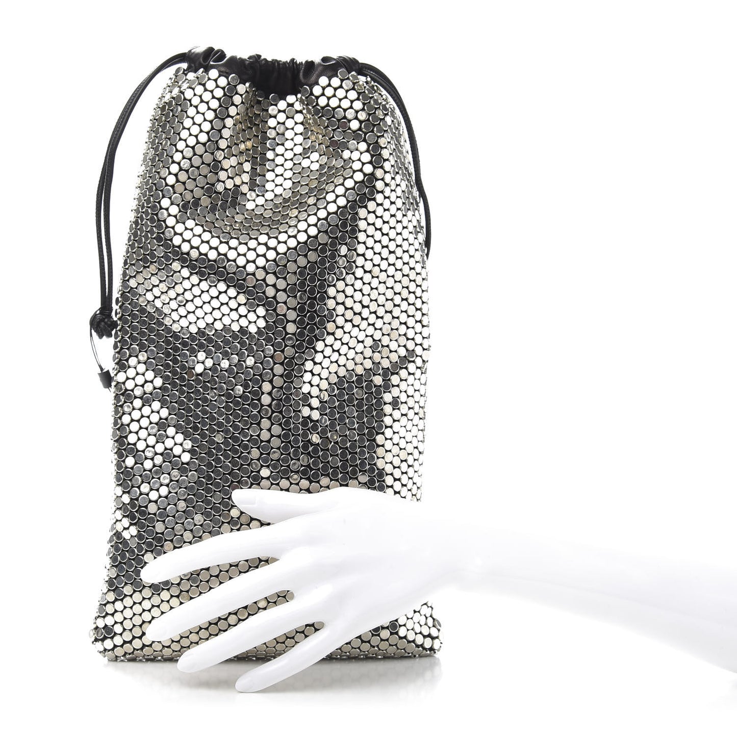 Calfskin Sequin Ryan Mini Drawstring Black Silver