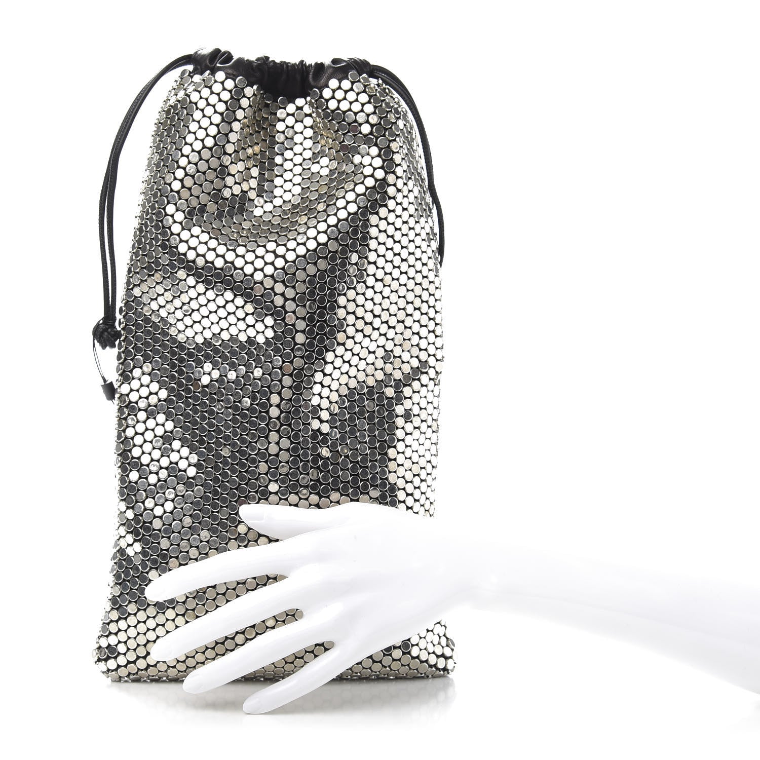 Alexander Wang Calfskin Sequin Ryan Mini Drawstring Black Silver 2 of 7