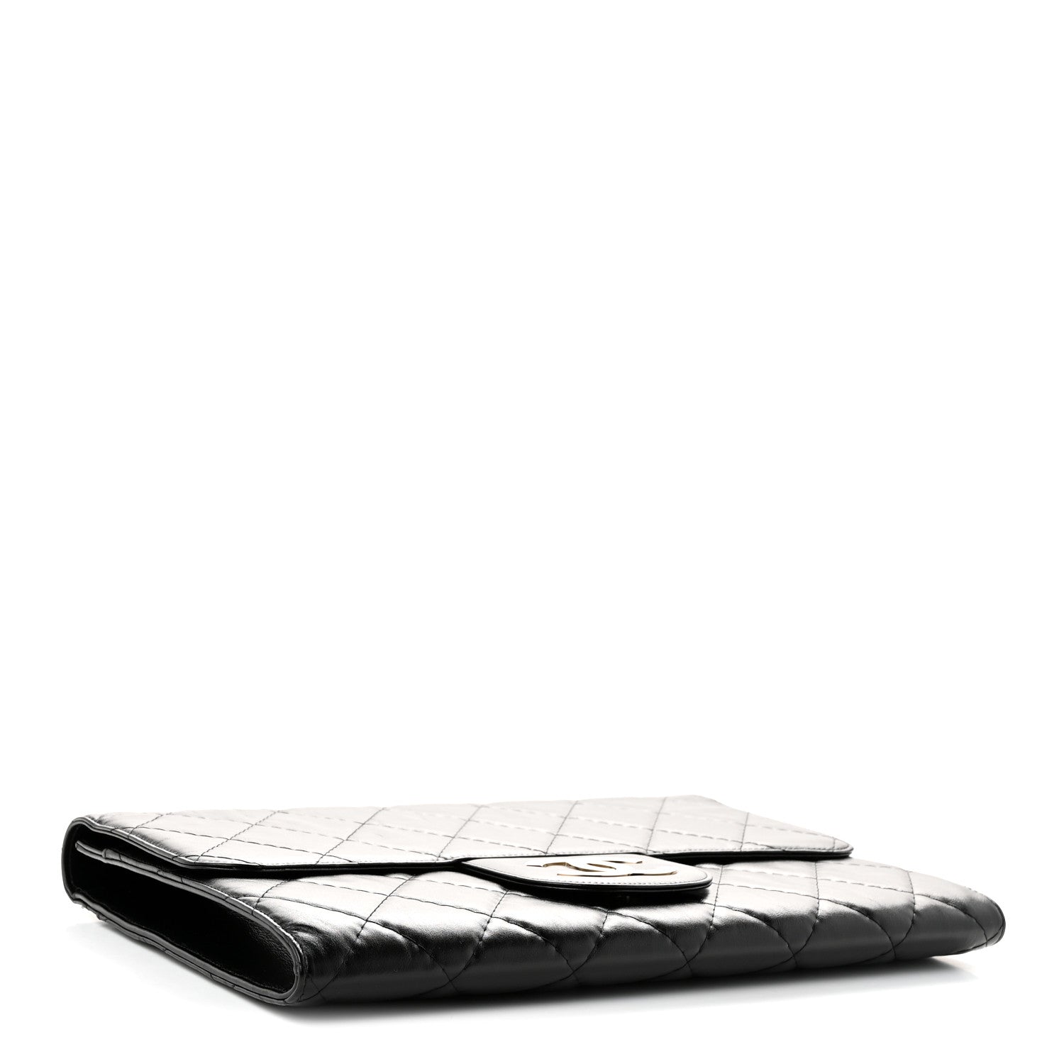Chanel Shiny Crumpled Calfskin Quilted Large Clutch Black 4 of 13