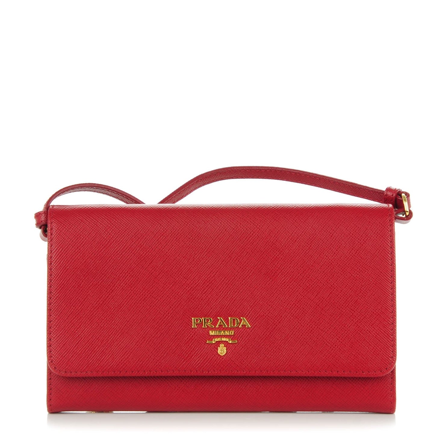 Saffiano Metal Mini Crossbody Wallet Rubino