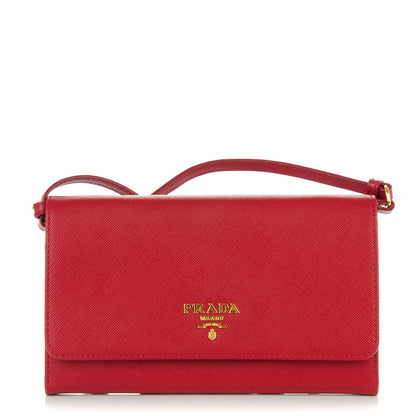 Prada Saffiano Metal Mini Crossbody Wallet Rubino 1 of 7