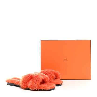 Hermes Woolskin Oran Sandals 38.5 Orange 7 of 7