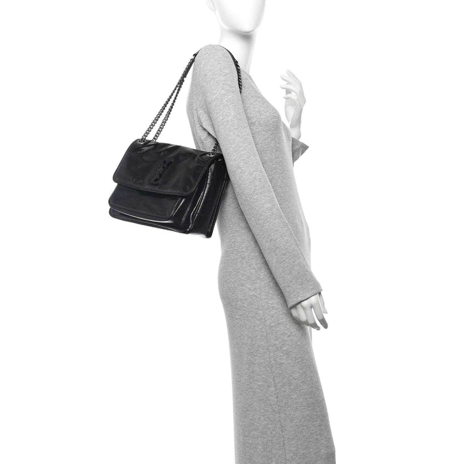 Saint Laurent Crinkled Calfskin Monogram Medium Niki Chain Satchel Black 2 of 11